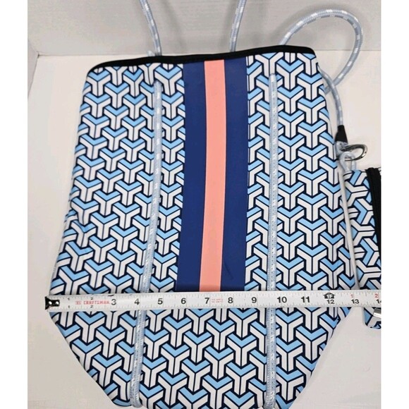 Neoprene Large Tote Bag With Zip Pouch Blue Geometric W KC Chic Designs Dust Bag - Picture 5 of 7